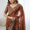 Rust Fandy Chiffon Embroidery Work Saree