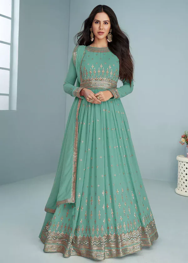 Sea Green Georgette Embroidery Work Salwar Suit