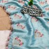 Sky Blue Paper Silk Crush With Embroider Saree