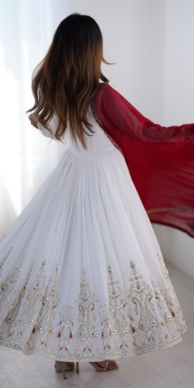 ZF 5008 White Georgette Gown with Embroidery Work. Wedding, Party, Festive, Events, Special Price ₹2049. Delivery 4-6 Working Days. Shop now. | Jump Suits, Salwar suit, Casual Suits, Creative suits, Designer Suits, Palazzo Suits, Party Wear Suits, Patiala Suits, Straight Suits