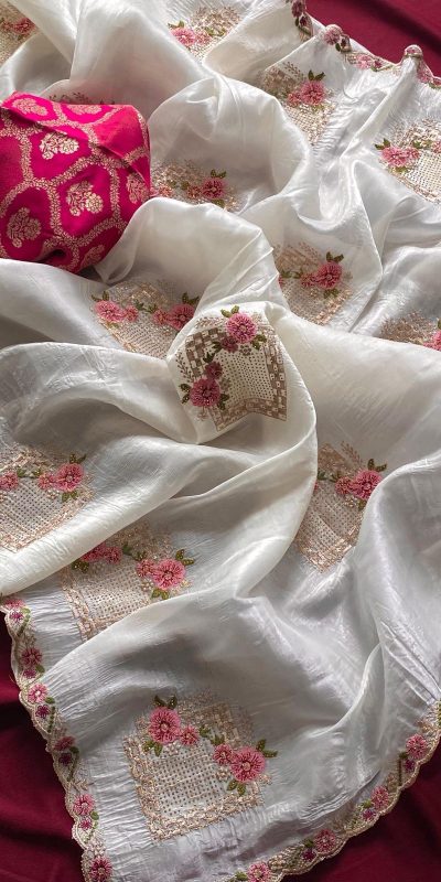 SC 239 Pink Georgette With Lace Work & Lace Border Saree . Wedding, Party, Festive, Events, Exclusive Offer ₹1599. Delivery 4-6 Working Days. Shop now. | Designer Sarees, Embroidered Sarees, Sarees, Bollywood Sarees, Creative Sarees, Ethnic Saree, Modern Digital sarees, Party Wear Sarees