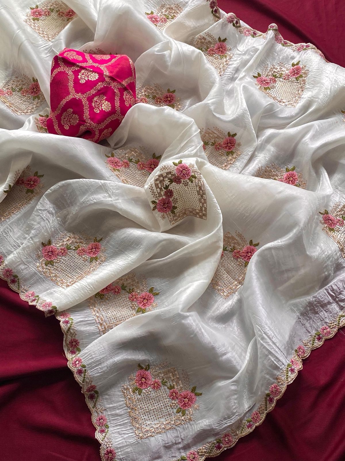 SC 239 Pink Georgette With Lace Work & Lace Border Saree . Wedding, Party, Festive, Events, Exclusive Offer ₹1599. Delivery 4-6 Working Days. Shop now. | Designer Sarees, Embroidered Sarees, Sarees, Bollywood Sarees, Creative Sarees, Ethnic Saree, Modern Digital sarees, Party Wear Sarees