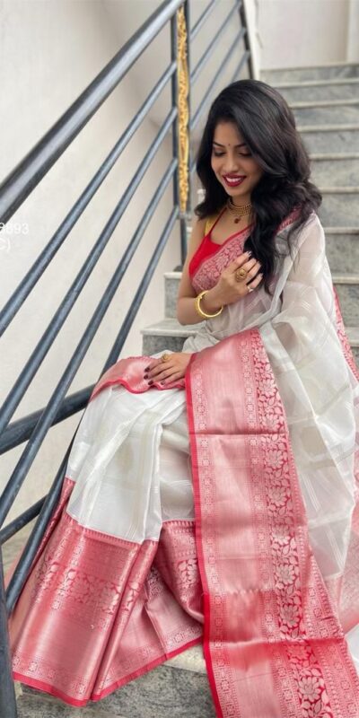 KPR 148 White Soft Lichi Silk Saree Perfect for Wedding, Party, Mehendi, Ganesh Chaturthi, Raksha Bandhan – . Introductory Price ₹1449. Delivery 4-6 | Designer Sarees, Embroidered Sarees, Sarees, Bollywood Sarees, Creative Sarees, Ethnic Saree, Modern Digital sarees, Party Wear Sarees