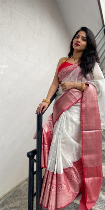 White Soft Lichi Silk Lace Work Lace Border Saree