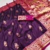 Wine Banarasi Silk Lace Work Zari Work Saree