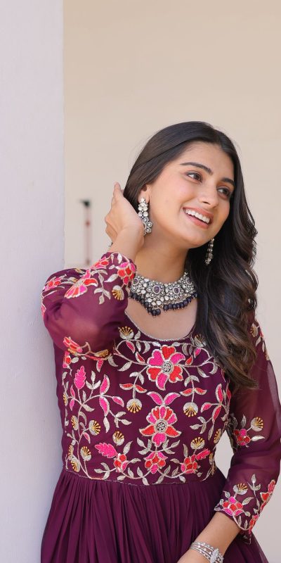 Ram 082 Wine Fox Georgette Gown Perfect for Wedding, Party, Sangeet, Durga Puja, Reception – . Grab it for ₹1849. Delivery 4-6 Working Days. Shop now. | Jump Suits, Salwar suit, Casual Suits, Creative suits, Designer Suits, Palazzo Suits, Party Wear Suits, Patiala Suits, Straight Suits