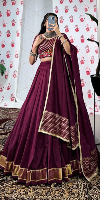 LNB 1747 Wine Pure Chanderi Lehenga Choli Perfect for Wedding, Party, Housewarming, Pongal, Sangeet –. Festive Deal ₹2499. Delivery 4-6 Working Days. | Lehenga, Bollywood Lehenga, Creative Lehenga, Designer Lehenga, Embroidered Lehenga, Party Wear Lehenga