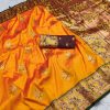 Yellow Banarasi Silk Lace Work Zari Work Saree