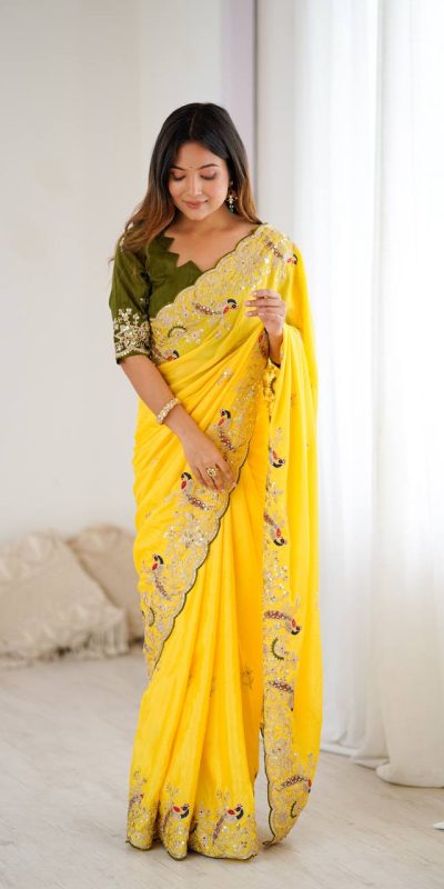 KP 3038 Yellow Soft Lichi Silk with Lace Border & Lace Work Saree . Special Price ₹1349. Delivery 4-6 Working Days. Shop now. | Designer Sarees, Embroidered Sarees, Sarees, Bollywood Sarees, Creative Sarees, Ethnic Saree, Modern Digital sarees, Party Wear Sarees