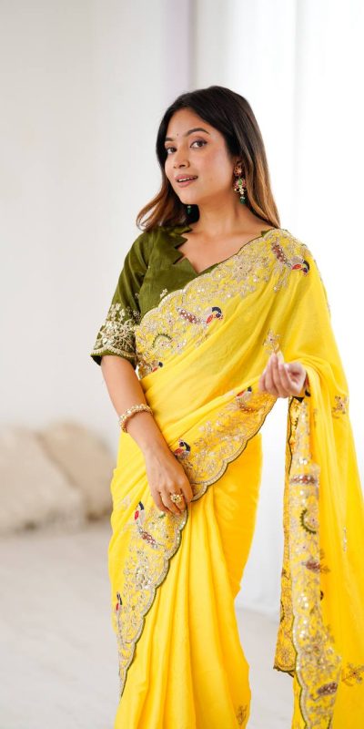 KP 3038 Yellow Soft Lichi Silk with Lace Border & Lace Work Saree . Special Price ₹1349. Delivery 4-6 Working Days. Shop now. | Designer Sarees, Embroidered Sarees, Sarees, Bollywood Sarees, Creative Sarees, Ethnic Saree, Modern Digital sarees, Party Wear Sarees