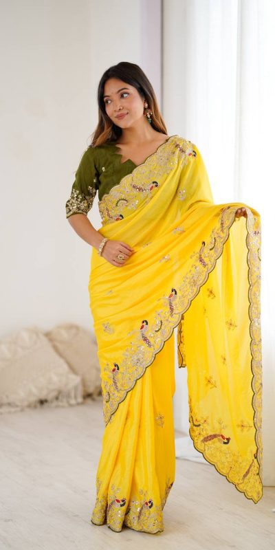 KP 3038 Yellow Soft Lichi Silk with Lace Border & Lace Work Saree . Special Price ₹1349. Delivery 4-6 Working Days. Shop now. | Designer Sarees, Embroidered Sarees, Sarees, Bollywood Sarees, Creative Sarees, Ethnic Saree, Modern Digital sarees, Party Wear Sarees