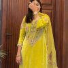 Yellow Fandy Embroidery Lace Work Salwar Suit