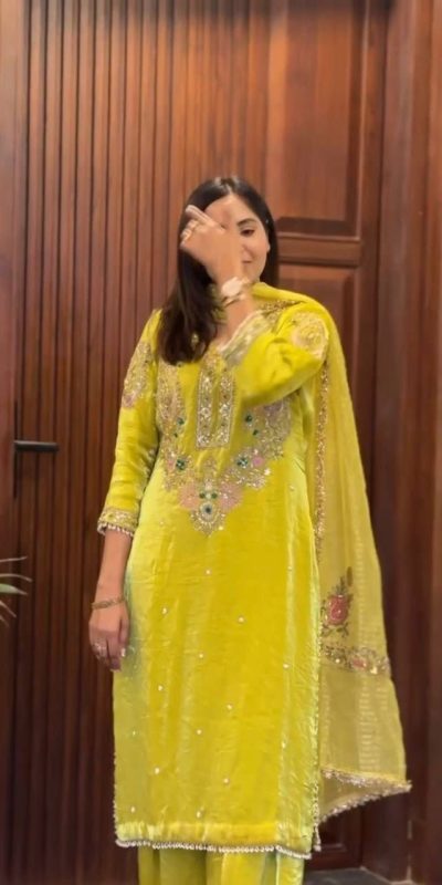 Yellow Fandy Embroidery Lace Work Salwar Suit