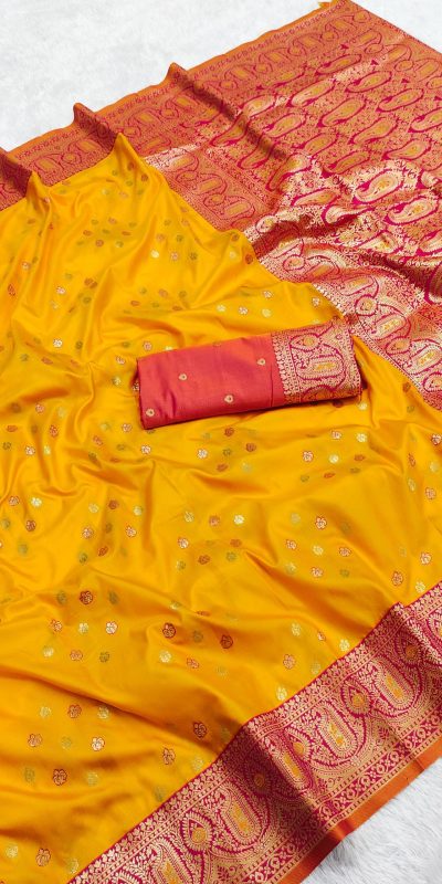 Yellow Rich Banarasi Silk Zari Lace Work Saree
