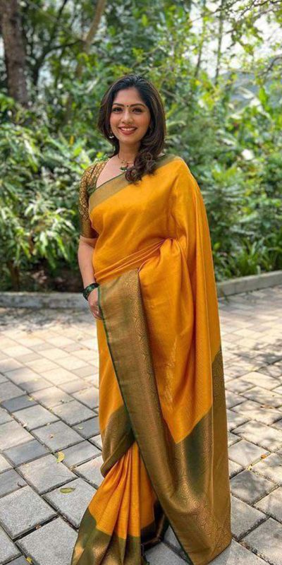 Yellow Soft Lichi Silk On All Over Saree