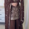 Brown Faux Georgette Sequence Work Salwar Suit