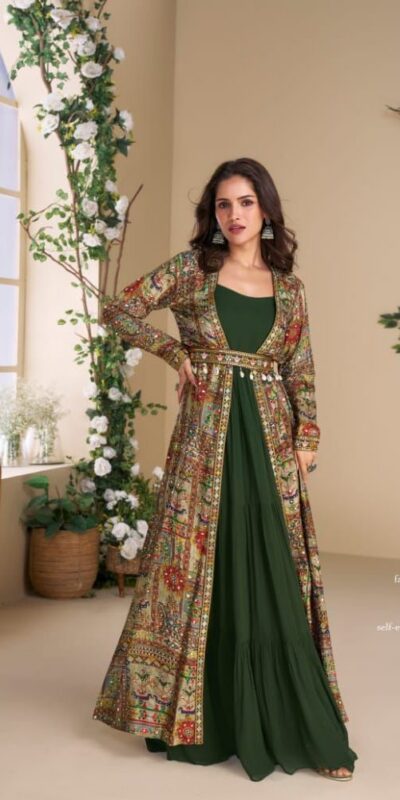 Green Blooming Georgette Mirror Work Embroider Kurti