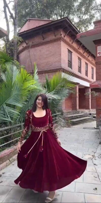 RTC 5640 Maroon 9000 Velvet Gown with thread with Sequence Work. Festive Deal ₹2099. Delivery 4-6 Working Days. Shop now. | Gowns, Bollywood Gowns, Creative Gowns, Designer Gowns, Embroidered Gowns, Party Wear Gowns