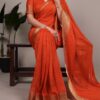 YNF 7908 Orange Mass Mello Saree with Zari Work. Wedding, Party, Festive, Events Introductory Price ₹1449. Delivery 4-6 Working Days. Shop now. | Designer Sarees, Embroidered Sarees, Sarees, Bollywood Sarees, Creative Sarees, Ethnic Saree, Modern Digital sarees, Party Wear Sarees