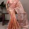 Orange Poly Shimmer Embroidery Work Saree