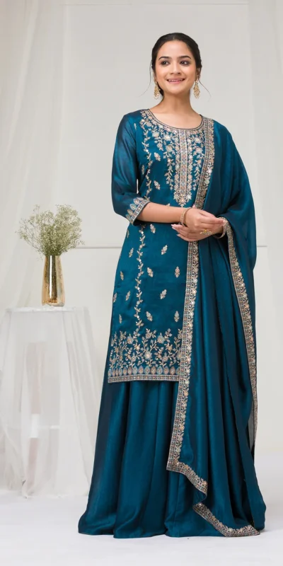 FC 2102 Peacock Blue Blooming Vichitra Salwar Suit with Embroidery Work. Festive Deal ₹2549. Delivery 4-6 Working Days. Shop now. | Jump Suits, Tops & Bottoms, Track Suits, Salwar suit, Casual Suits, Creative suits, Designer Suits, Palazzo Suits, Party Wear Suits, Patiala Suits, Straight Suits, Trendy Wear