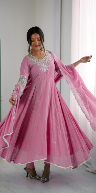 ZF 5012 Pink Blooming Faux Gown with Embroidery Work. Wedding, Party, Festive, Events Grab it for ₹2149. Delivery 4-6 Working Days. Shop now. | Lehenga, Bollywood Lehenga, Creative Lehenga, Designer Lehenga, Embroidered Lehenga, Party Wear Lehenga