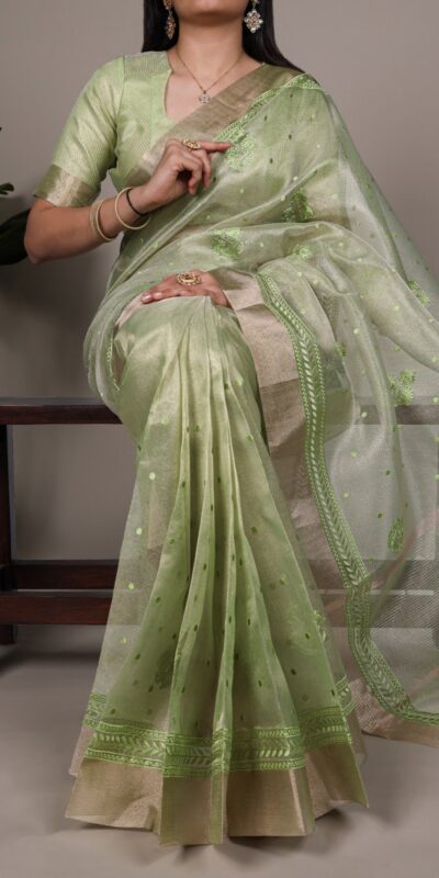 YNF 7402 Pista Color Poly Shimmer Saree with Embroidery Work. Wedding, Party, Festive Festive Deal ₹2499. Delivery 4-6 Working Days. Shop now. | Designer Sarees, Embroidered Sarees, Sarees, Bollywood Sarees, Creative Sarees, Ethnic Saree, Modern Digital sarees, Party Wear Sarees