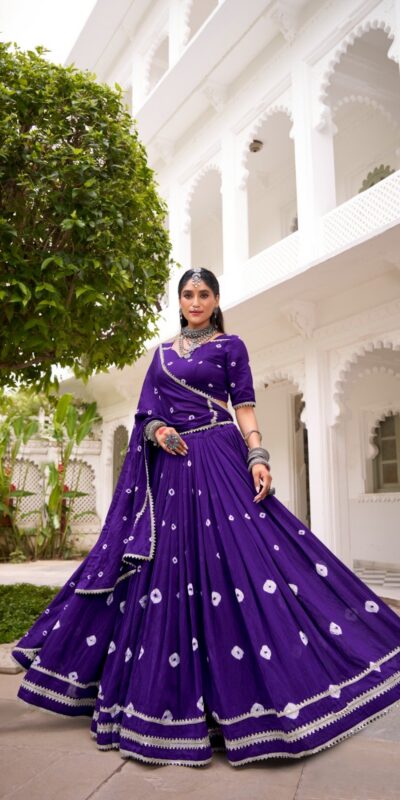 LNB 1663 Purple Color Pure Chander Bandhej Print With Lace Touch Up Lehenga Choli Wedding, Party, Festive, Events Etc. Delivery 4-6 Working Days Rs 1899 | Lehenga, Bollywood Lehenga, Creative Lehenga, Designer Lehenga, Embroidered Lehenga, Party Wear Lehenga
