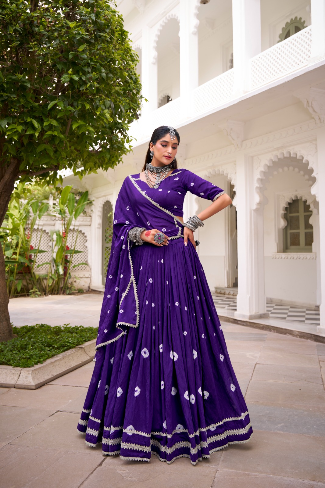 LNB 1663 Purple Color Pure Chander Bandhej Print With Lace Touch Up Lehenga Choli Wedding, Party, Festive, Events Etc. Delivery 4-6 Working Days Rs 1899 | Lehenga, Bollywood Lehenga, Creative Lehenga, Designer Lehenga, Embroidered Lehenga, Party Wear Lehenga