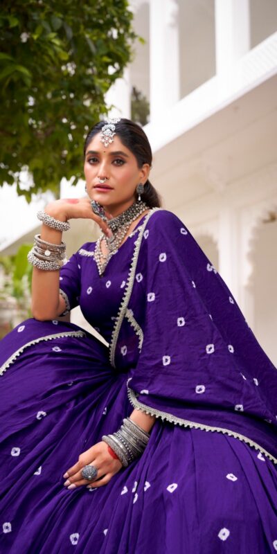 LNB 1663 Purple Color Pure Chander Bandhej Print With Lace Touch Up Lehenga Choli Wedding, Party, Festive, Events Etc. Delivery 4-6 Working Days Rs 1899 | Lehenga, Bollywood Lehenga, Creative Lehenga, Designer Lehenga, Embroidered Lehenga, Party Wear Lehenga