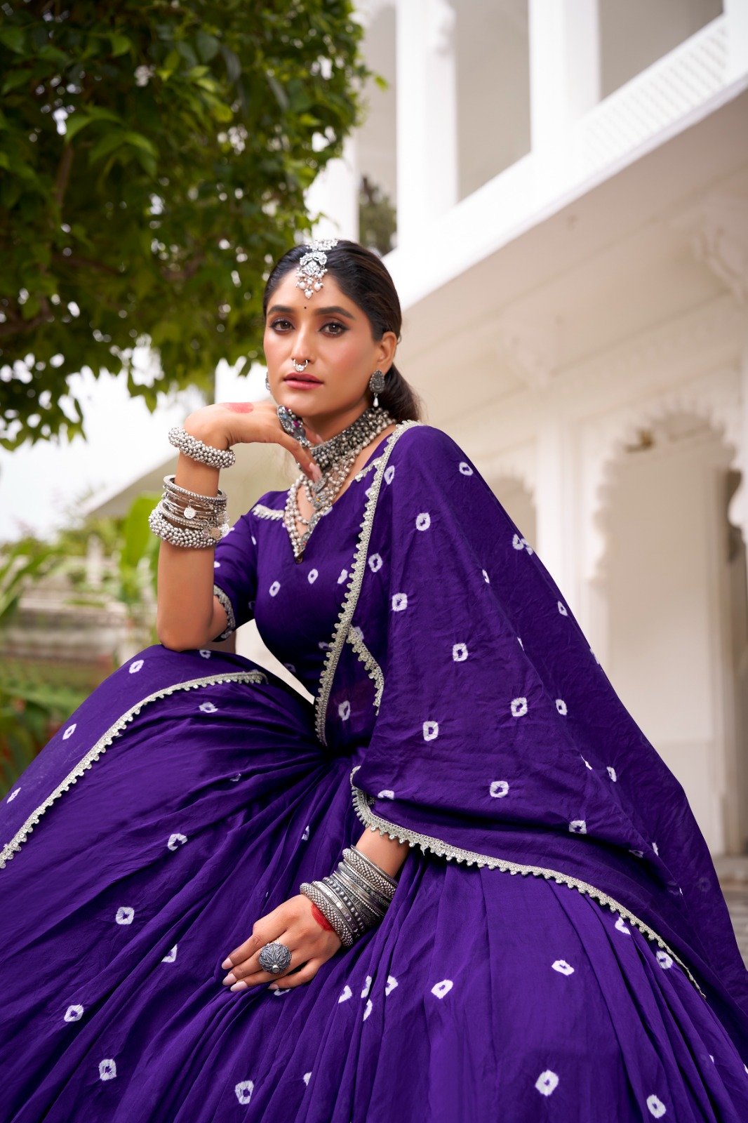 LNB 1663 Purple Color Pure Chander Bandhej Print With Lace Touch Up Lehenga Choli Wedding, Party, Festive, Events Etc. Delivery 4-6 Working Days Rs 1899 | Lehenga, Bollywood Lehenga, Creative Lehenga, Designer Lehenga, Embroidered Lehenga, Party Wear Lehenga