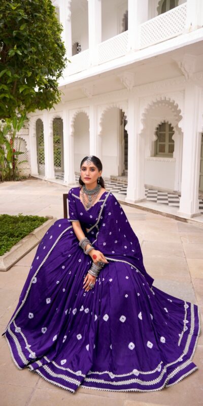 LNB 1663 Purple Color Pure Chander Bandhej Print With Lace Touch Up Lehenga Choli Wedding, Party, Festive, Events Etc. Delivery 4-6 Working Days Rs 1899 | Lehenga, Bollywood Lehenga, Creative Lehenga, Designer Lehenga, Embroidered Lehenga, Party Wear Lehenga