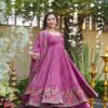 NSR 880 Purple Crunchy Silk Gown with Embroidery Work. Wedding, Party, Festive, Events Grab it for ₹2249. Delivery 4-6 Working Days. Shop now. | Gowns, Bollywood Gowns, Creative Gowns, Designer Gowns, Embroidered Gowns, Party Wear Gowns