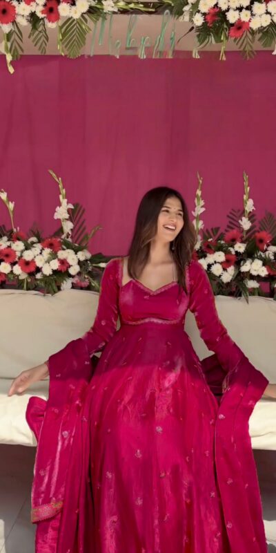 RTC 5937 Rani Pink Fendy silk Gown with Lace Work. Wedding, Party, Festive, Events Get it for ₹2149. Delivery 4-6 Working Days. Shop now. | Gowns, Bollywood Gowns, Creative Gowns, Designer Gowns, Embroidered Gowns, Party Wear Gowns