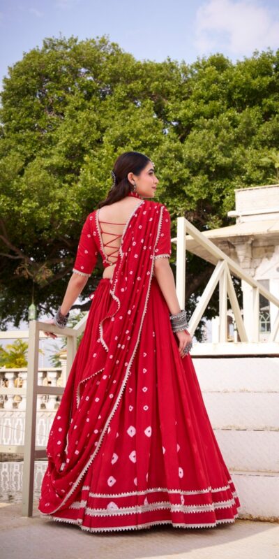 LNB 1663 Red Color Pure Chander Bandhej Print With Lace Touch Up Lehenga Choli Wedding, Party, Festive, Events Etc. Delivery 4-6 Working Days Rs 1899 | Lehenga, Bollywood Lehenga, Creative Lehenga, Designer Lehenga, Embroidered Lehenga, Party Wear Lehenga