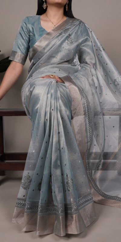YNF 7402 Sky Blue Color Poly Shimmer Saree with Embroidery Work. Wedding, Party, Festive Festive Deal ₹2499. Delivery 4-6 Working Days. Shop now. | Designer Sarees, Embroidered Sarees, Sarees, Bollywood Sarees, Creative Sarees, Ethnic Saree, Modern Digital sarees, Party Wear Sarees