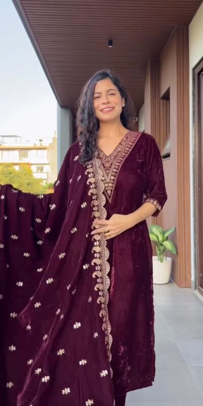 LG 2023 Wine Velvet Salwar Suit with Embroidery Work. Wedding, Party, Festive, Events Get it for ₹2029. Delivery 4-6 Working Days. Shop now. | Jump Suits, Tops & Bottoms, Track Suits, Salwar suit, Casual Suits, Creative suits, Designer Suits, Palazzo Suits, Party Wear Suits, Patiala Suits, Straight Suits, Trendy Wear