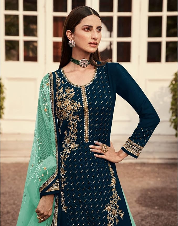 Navy Blue Georgette Embroidery Stone Work Lehenga Choli - Image 2