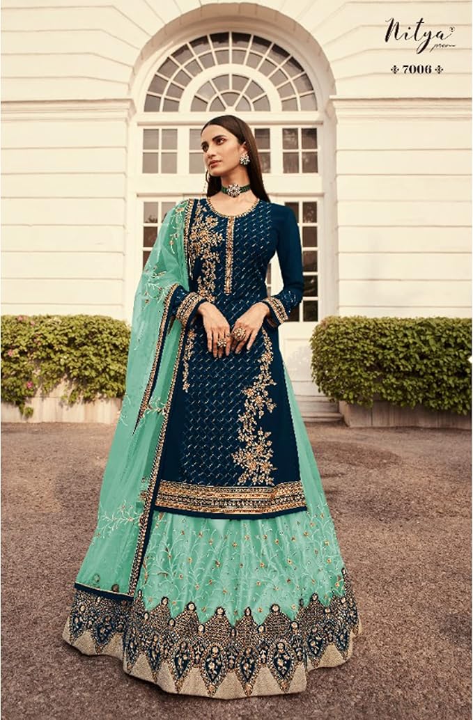 Navy Blue Georgette Embroidery Stone Work Lehenga Choli