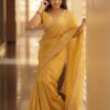 Yellow Soft Gold Crush Embroidery Work Saree