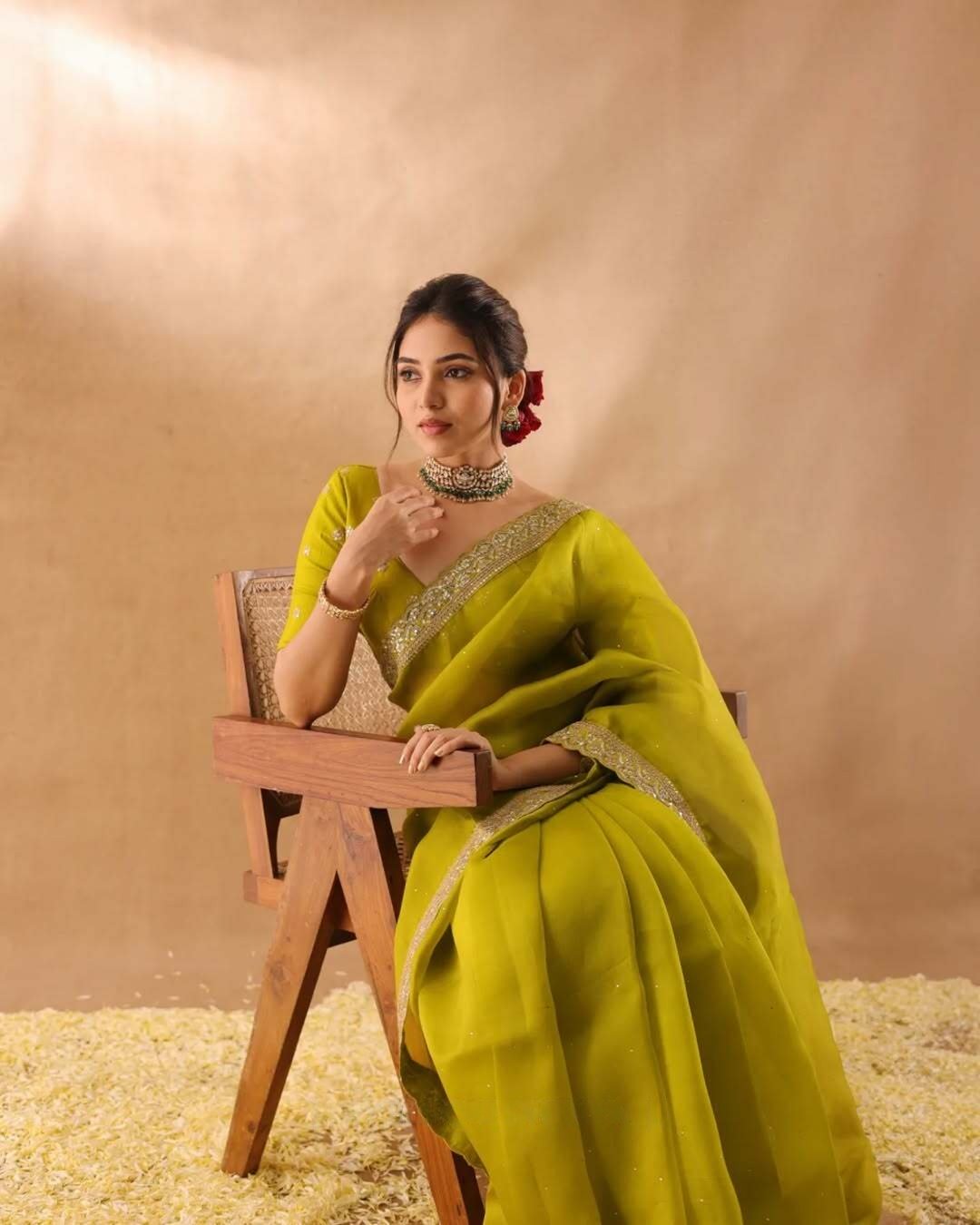 Mehendi Organza Silk With Embroidery Work Saree - Image 2