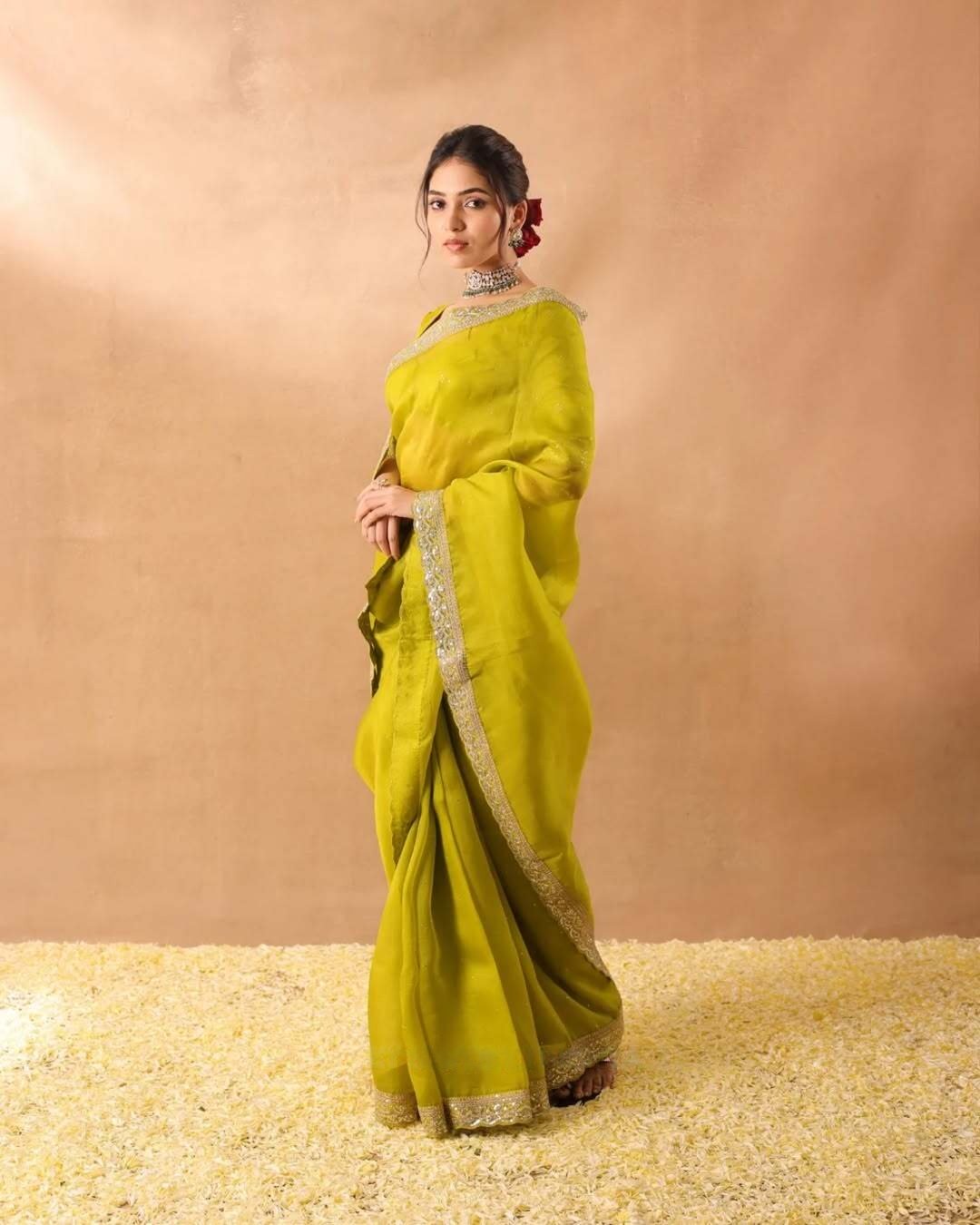 Mehendi Organza Silk With Embroidery Work Saree - Image 3