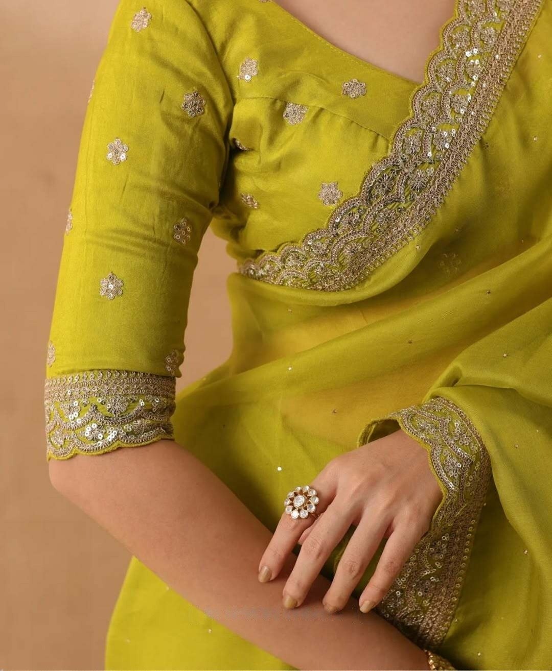 Mehendi Organza Silk With Embroidery Work Saree - Image 5