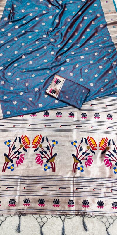Teal Paithani Silk Lace Zari Work Saree