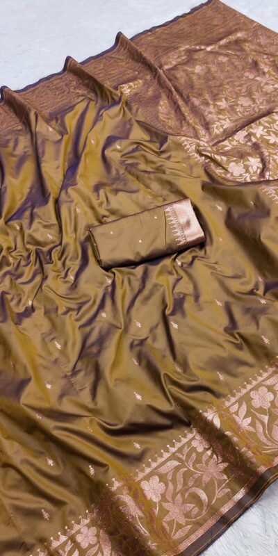 Mahendi Banarasi Silk Zari Weaving Lace Work Saree