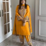 Yellow Chinnon Silk With Sequence Salwar Suit