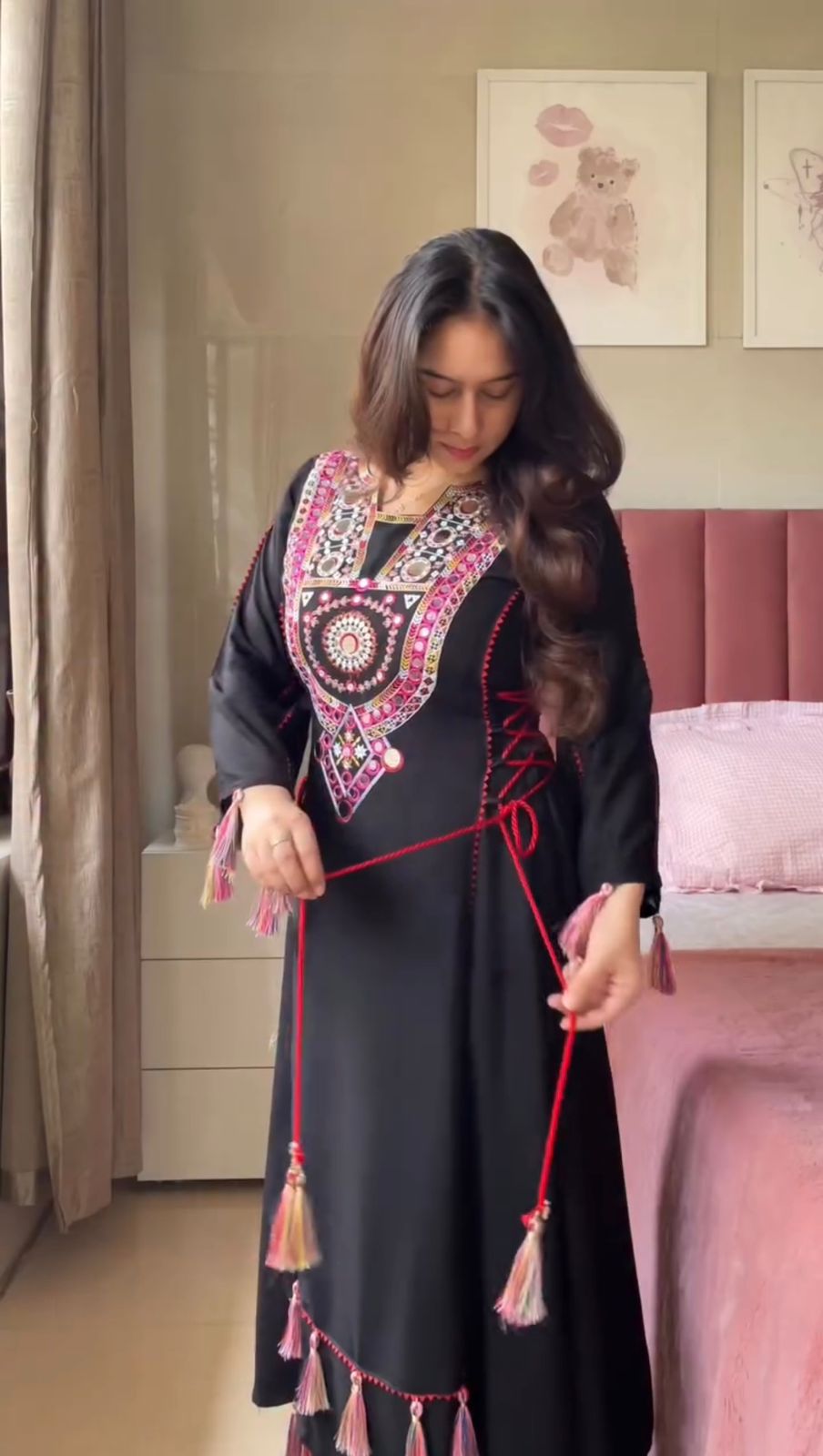 Black Rayon Thread With Real Mirror Work Salwar Suit - Image 2