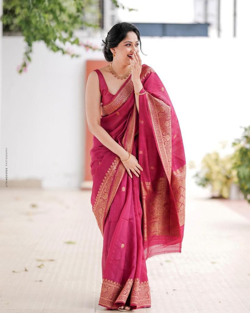Pink Soft Lichi Silk All Over Saree - Image 3