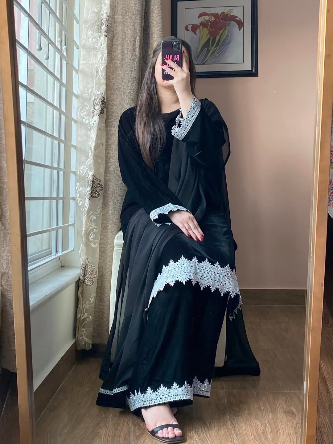 Black Georgette Lace Embroidery Work Salwar Suit - Image 2