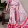 Light Pink Tasar Silk With Printed Viscose Border Saree